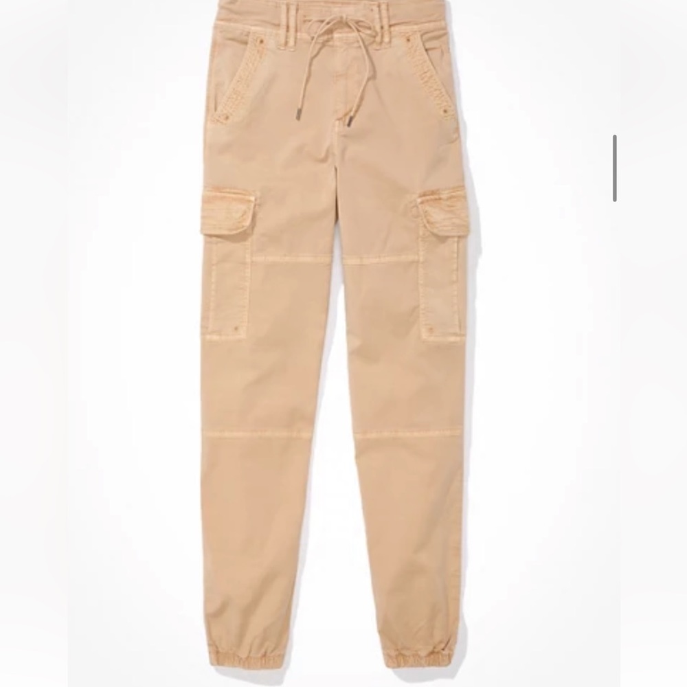 American Eagle Baggy Cargo Jogger Pants Camel Tan Size 18 Short Stretch